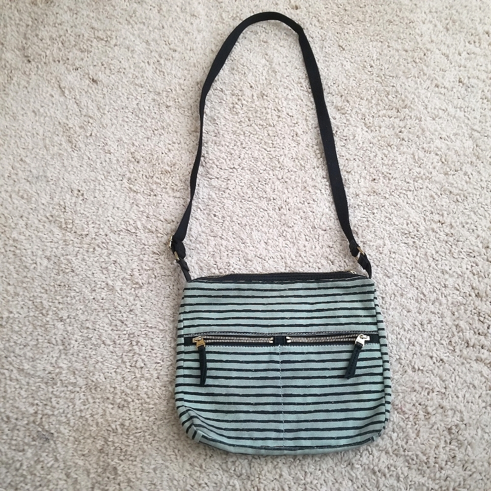 *H P* Fossil Canvas Cloth Crossbody "Erin" Mint Blk Bag Used Condition